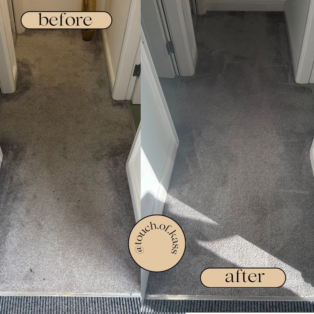 Hallway and doorway carpet before and after