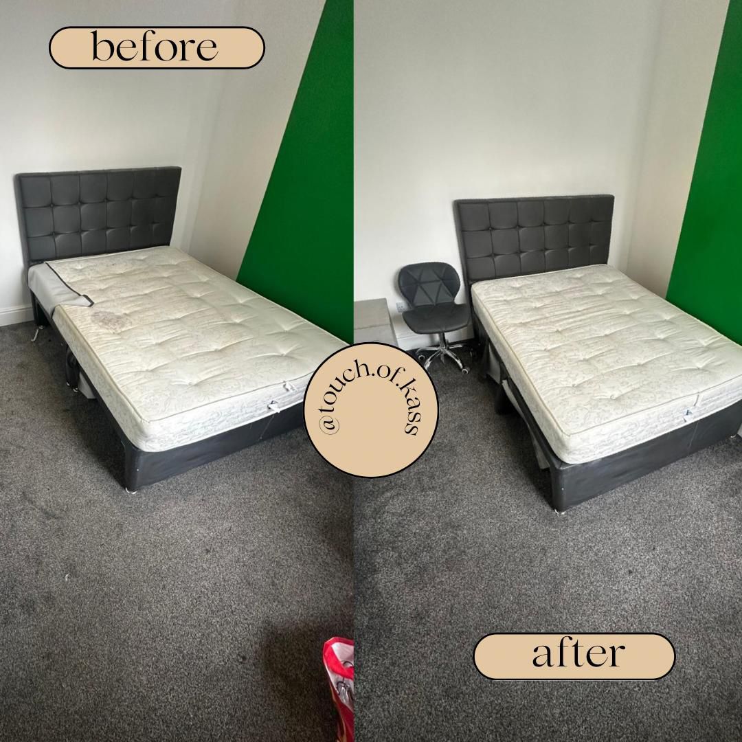 Mattress and bedroom carpet before and after